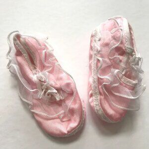 Vintage Pair Fancy Feet Booties Shoes Pink and White Ruffle Lace Newborn 0-12 mo